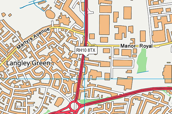 RH10 8TX map - OS VectorMap District (Ordnance Survey)