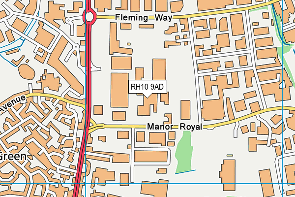 RH10 9AD map - OS VectorMap District (Ordnance Survey)