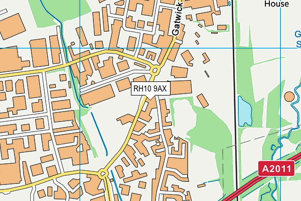 RH10 9AX map - OS VectorMap District (Ordnance Survey)