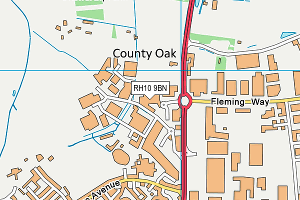 RH10 9BN map - OS VectorMap District (Ordnance Survey)