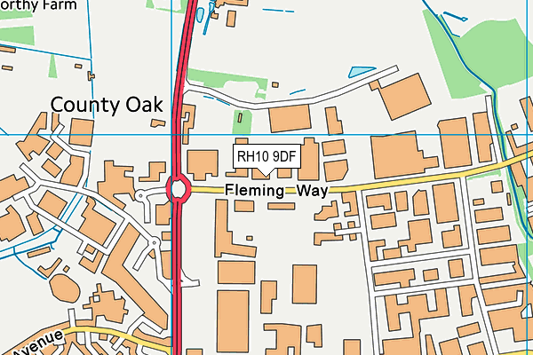 RH10 9DF map - OS VectorMap District (Ordnance Survey)