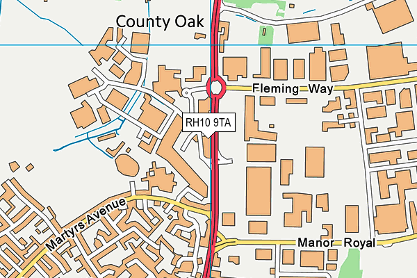 RH10 9TA map - OS VectorMap District (Ordnance Survey)