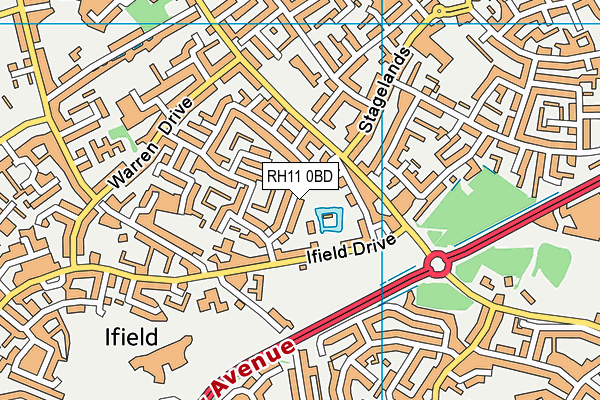 RH11 0BD map - OS VectorMap District (Ordnance Survey)