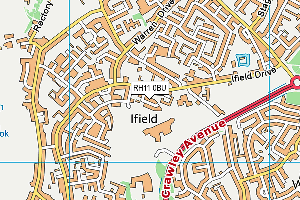 RH11 0BU map - OS VectorMap District (Ordnance Survey)