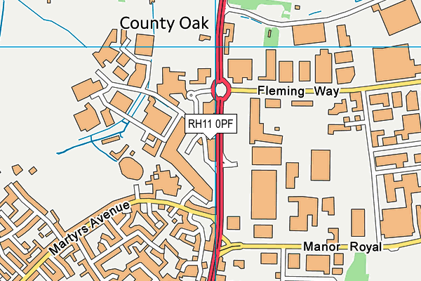 RH11 0PF map - OS VectorMap District (Ordnance Survey)