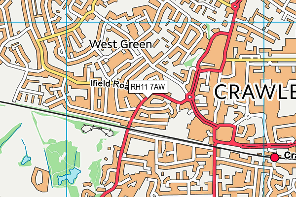 RH11 7AW map - OS VectorMap District (Ordnance Survey)