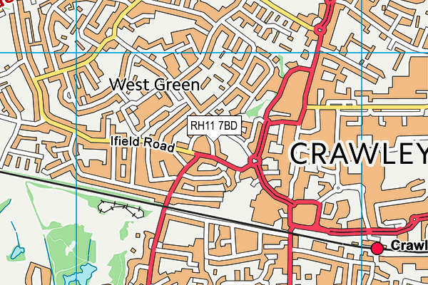 RH11 7BD map - OS VectorMap District (Ordnance Survey)