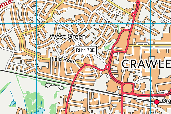 RH11 7BE map - OS VectorMap District (Ordnance Survey)