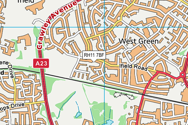 RH11 7BF map - OS VectorMap District (Ordnance Survey)