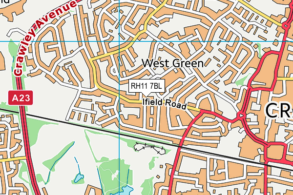 RH11 7BL map - OS VectorMap District (Ordnance Survey)