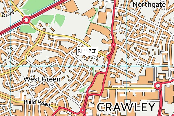 RH11 7EF map - OS VectorMap District (Ordnance Survey)