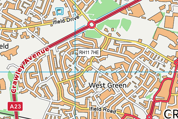 RH11 7HE map - OS VectorMap District (Ordnance Survey)