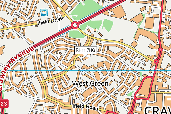 RH11 7HG map - OS VectorMap District (Ordnance Survey)