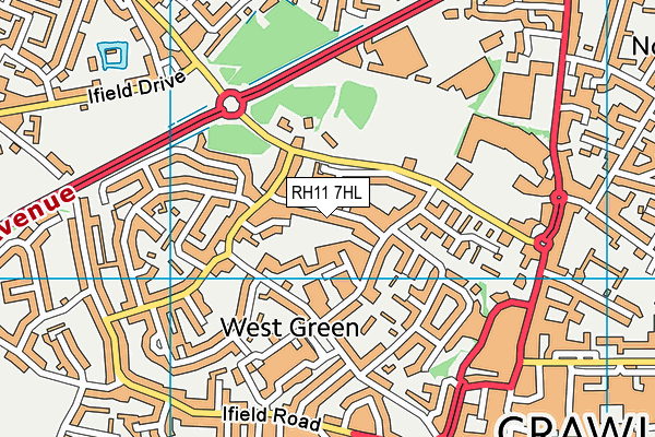 RH11 7HL map - OS VectorMap District (Ordnance Survey)