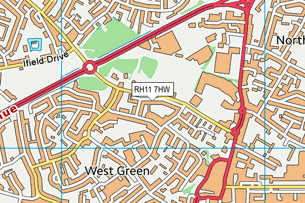 RH11 7HW map - OS VectorMap District (Ordnance Survey)