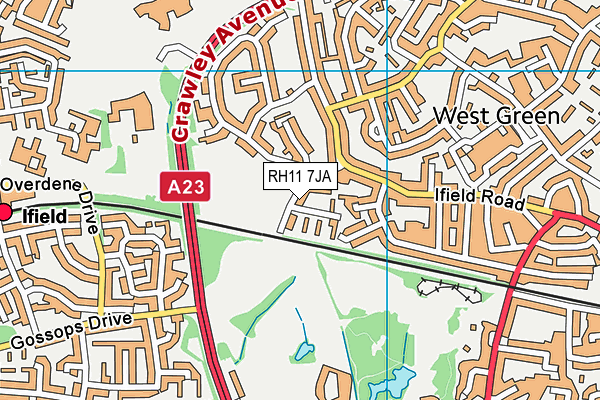 RH11 7JA map - OS VectorMap District (Ordnance Survey)