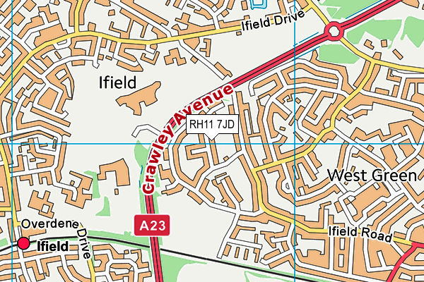 RH11 7JD map - OS VectorMap District (Ordnance Survey)