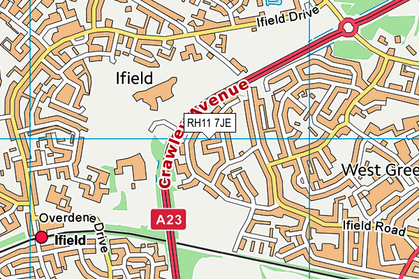 RH11 7JE map - OS VectorMap District (Ordnance Survey)