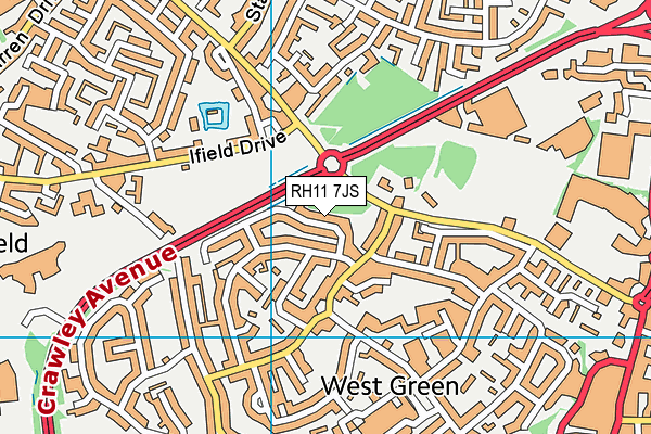 RH11 7JS map - OS VectorMap District (Ordnance Survey)