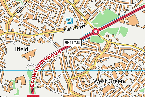 RH11 7JU map - OS VectorMap District (Ordnance Survey)