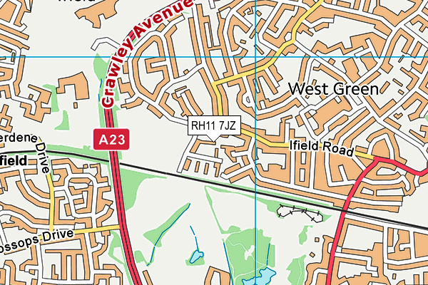 RH11 7JZ map - OS VectorMap District (Ordnance Survey)