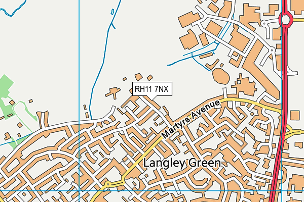 Langley Green Playing Field map (RH11 7NX) - OS VectorMap District (Ordnance Survey)