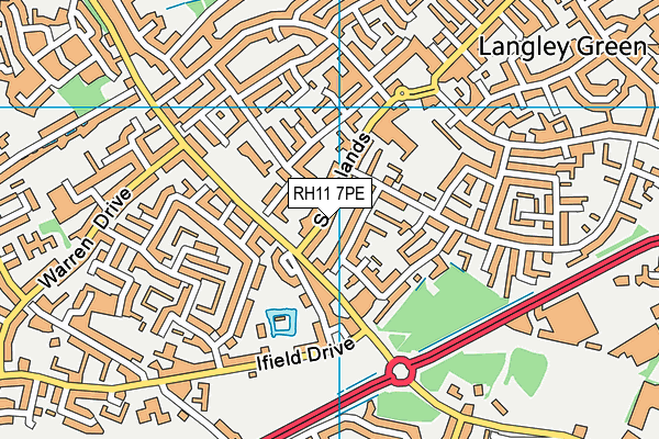 RH11 7PE map - OS VectorMap District (Ordnance Survey)