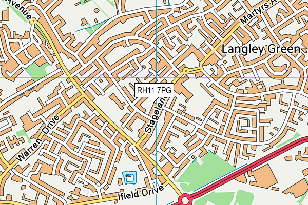 RH11 7PG map - OS VectorMap District (Ordnance Survey)