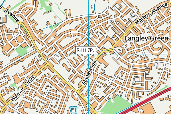 RH11 7PJ map - OS VectorMap District (Ordnance Survey)