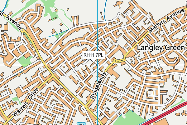 RH11 7PL map - OS VectorMap District (Ordnance Survey)