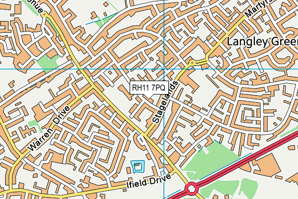 RH11 7PQ map - OS VectorMap District (Ordnance Survey)