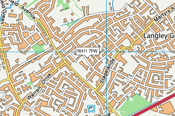 RH11 7PW map - OS VectorMap District (Ordnance Survey)