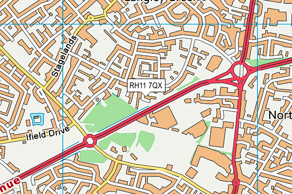 RH11 7QX map - OS VectorMap District (Ordnance Survey)