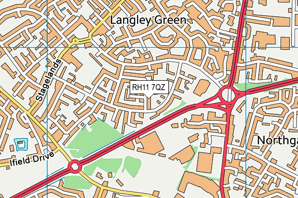 RH11 7QZ map - OS VectorMap District (Ordnance Survey)