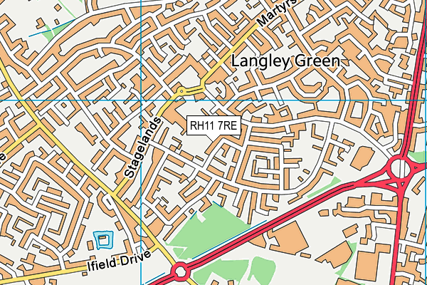 RH11 7RE map - OS VectorMap District (Ordnance Survey)