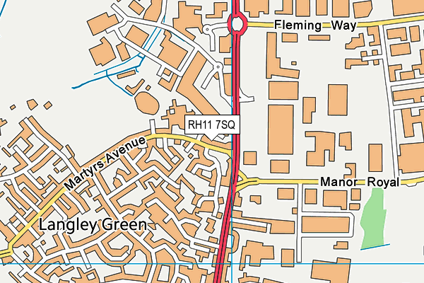RH11 7SQ map - OS VectorMap District (Ordnance Survey)