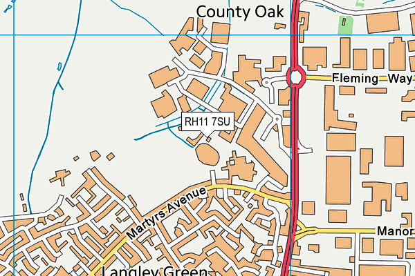 RH11 7SU map - OS VectorMap District (Ordnance Survey)
