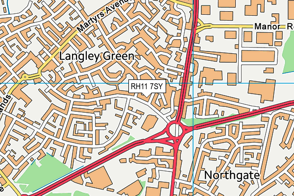 RH11 7SY map - OS VectorMap District (Ordnance Survey)