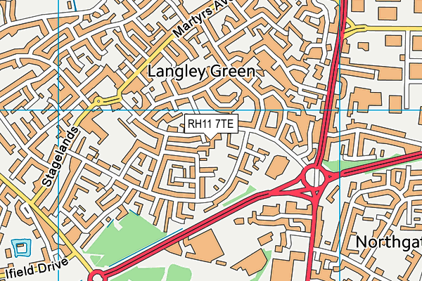 RH11 7TE map - OS VectorMap District (Ordnance Survey)