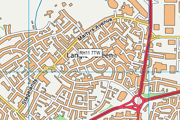 RH11 7TW map - OS VectorMap District (Ordnance Survey)