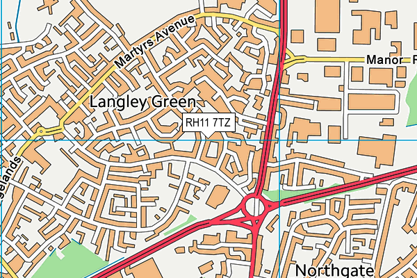 RH11 7TZ map - OS VectorMap District (Ordnance Survey)