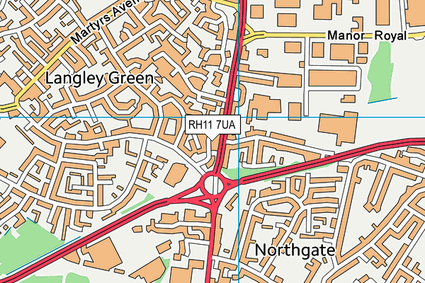 RH11 7UA map - OS VectorMap District (Ordnance Survey)