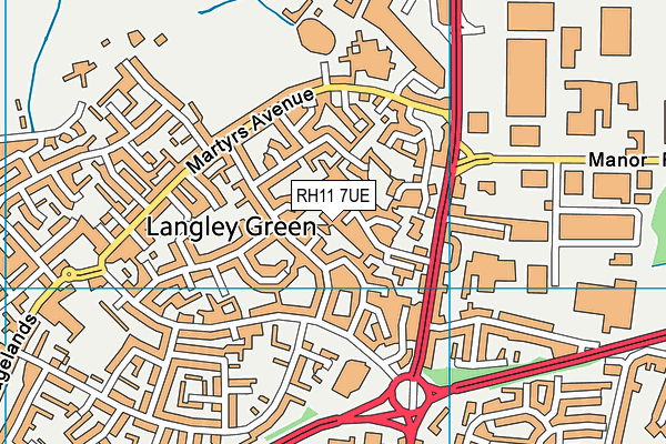 RH11 7UE map - OS VectorMap District (Ordnance Survey)