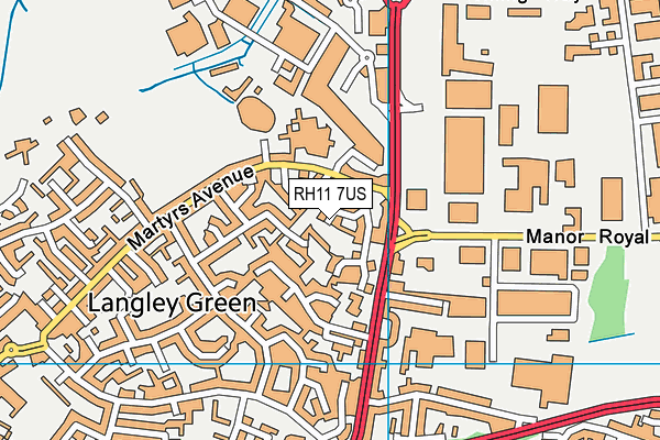 RH11 7US map - OS VectorMap District (Ordnance Survey)