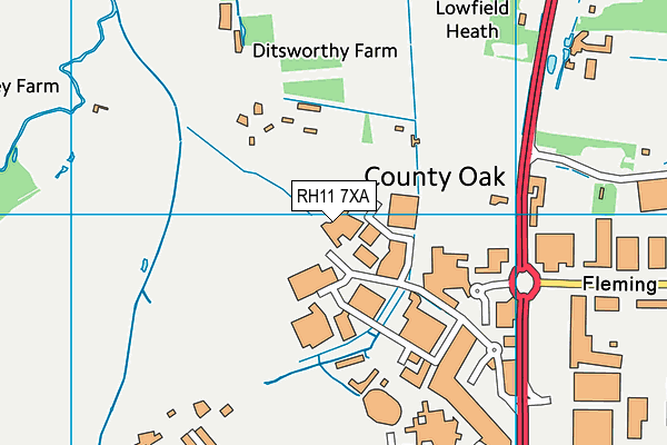 RH11 7XA map - OS VectorMap District (Ordnance Survey)