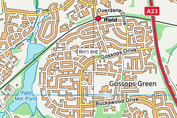 RH11 8HE map - OS VectorMap District (Ordnance Survey)