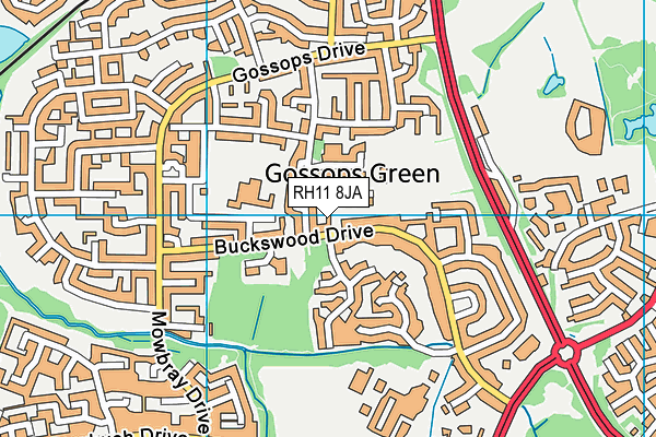 RH11 8JA map - OS VectorMap District (Ordnance Survey)