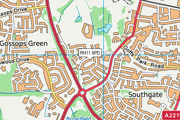 RH11 8PD map - OS VectorMap District (Ordnance Survey)