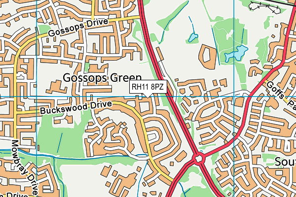 RH11 8PZ map - OS VectorMap District (Ordnance Survey)