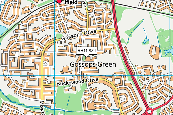 RH11 8ZJ map - OS VectorMap District (Ordnance Survey)